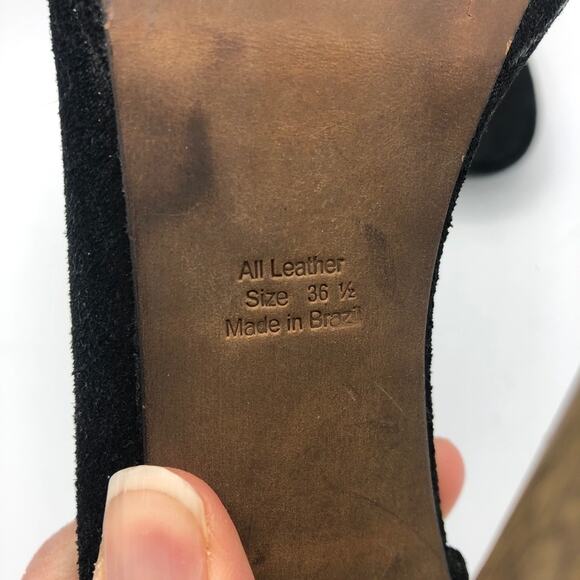 Max Azria Black Leather D’orsay Wood Heels Peep Toe Womens 6 Formal Dressy - Picture 5 of 9